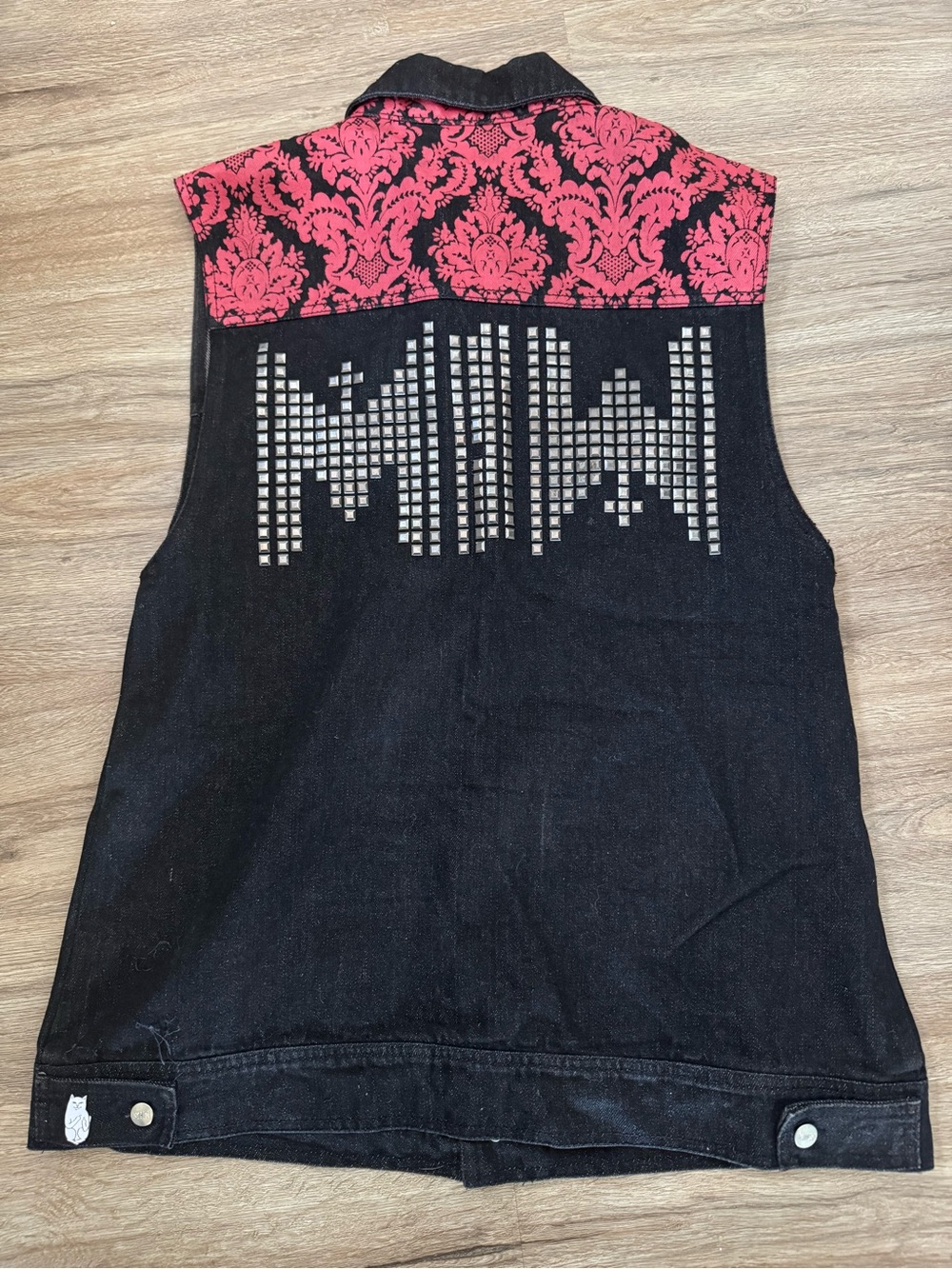 Motionless in White Black Denim Studded Vest with Red Damask Yoke- Slim Fit L